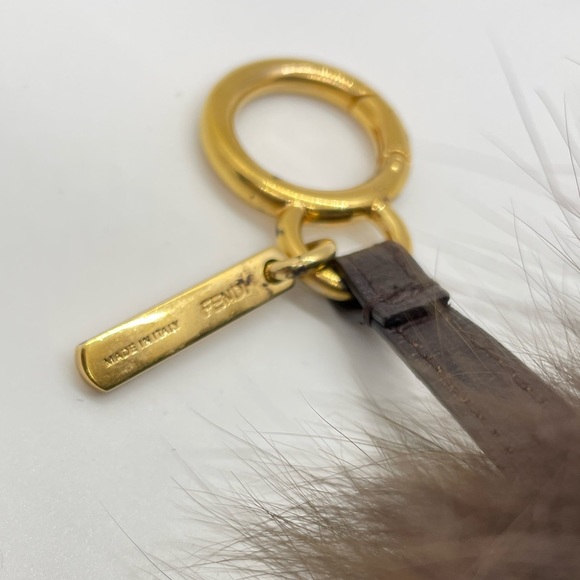 Fendi Brown Fur Pom Pom Bag Charm on leather strap with gold hardware - Picture 2 of 10
